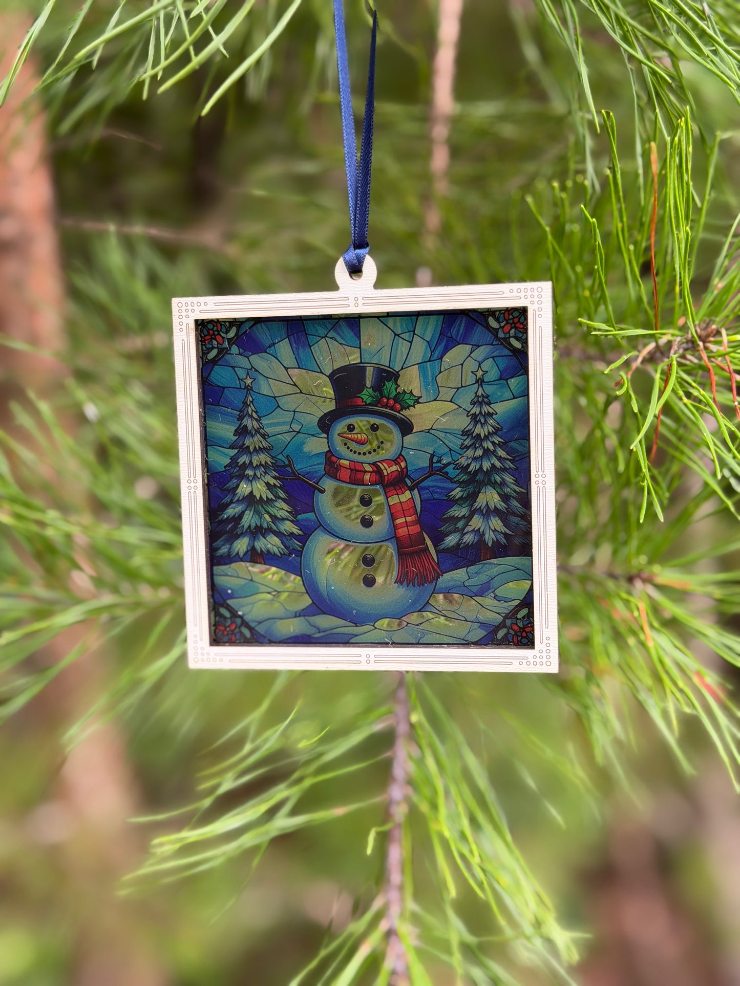 Snowman (Facing Left) Faux Stained Glass Ornament/Sun Catcher