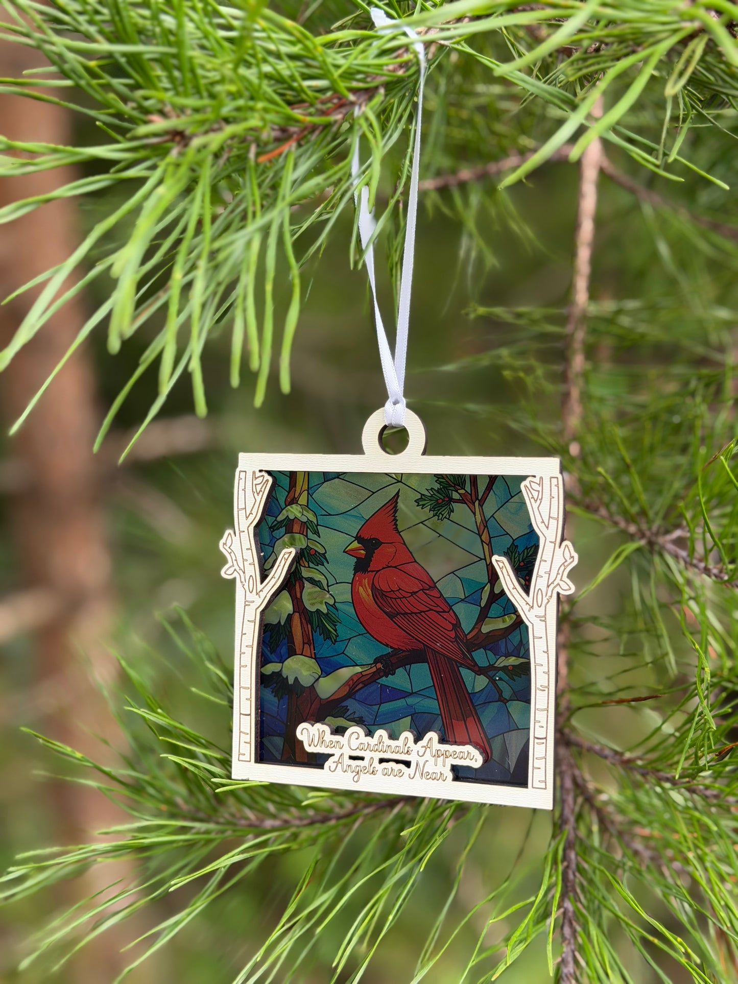 Cardinal (Facing Left) Faux Stained Glass Ornament/Sun Catcher