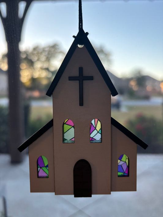 Church Ornament (with Acrylic Stained Glass Windows)