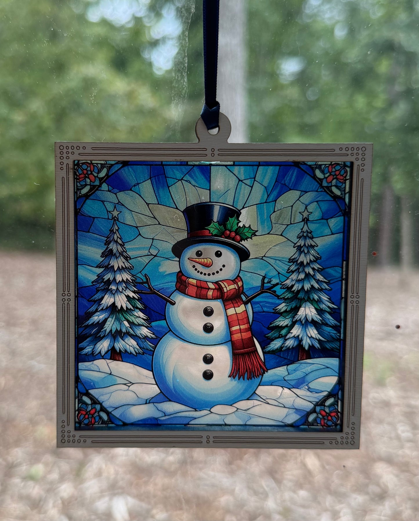 Snowman (Facing Left) Faux Stained Glass Ornament/Sun Catcher
