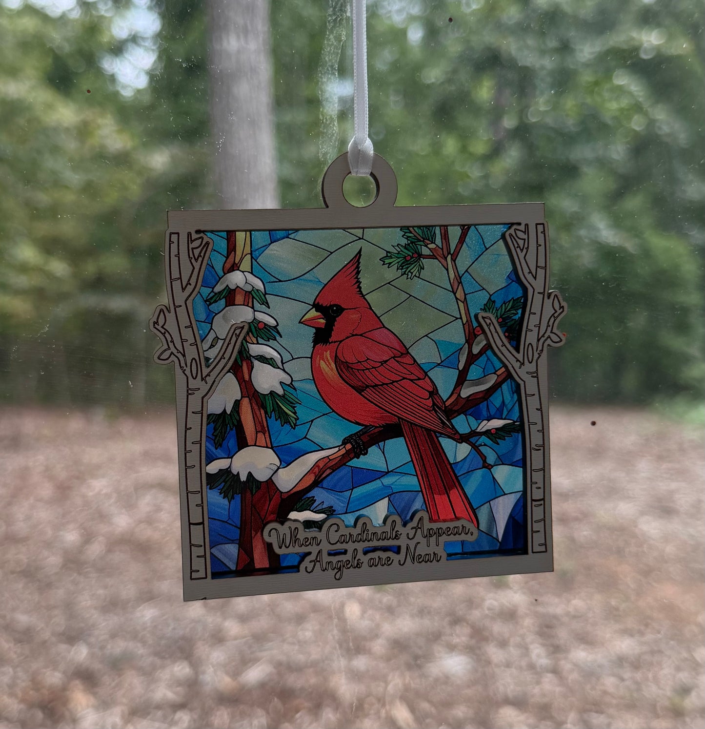 Cardinal (Facing Left) Faux Stained Glass Ornament/Sun Catcher