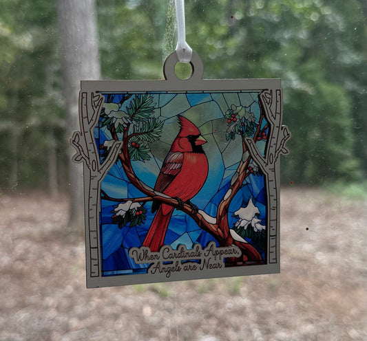 Cardinal (Facing Right) Faux Stained Glass Ornament/Sun Catcher